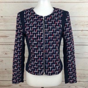 H&M Navy Blue Plaid Tweed Jacket Zip-Up